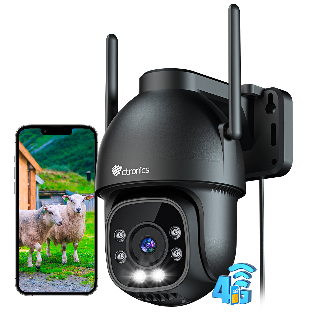 3G/4G LTE Cellular Security Camera Outdoor, No WiFi with Sim Card, PTZ IP CCTV Camera