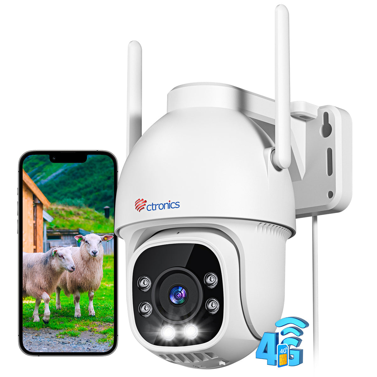 3G/4G LTE Cellular Security Camera Outdoor, No WiFi with Sim Card, PTZ IP CCTV Camera