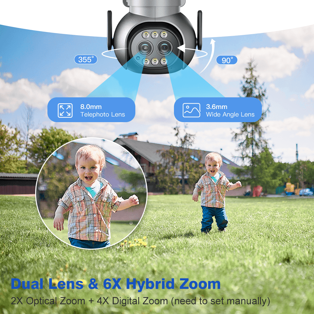 2.5K 4MP Dual Lens Security Camera Outdoor Wired 2.4/5GHz WiFi Camera with 6X Hybrid Zoom - uk.ctronics