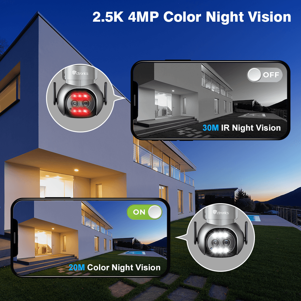 2.5K 4MP Dual Lens Security Camera Outdoor Wired 2.4/5GHz WiFi Camera with 6X Hybrid Zoom - uk.ctronics