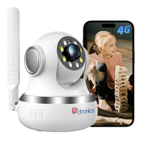 Ctronics 4G LTE Indoor Surveillance Camera with SIM Card & 360° PTZ Motion/People Auto Detection