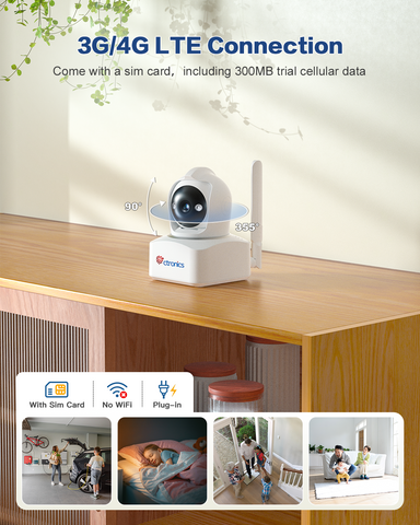 Ctronics 2.5K 4G LTE Security Camera Indoor with SIM Card, 4MP PTZ CCTV Camera for Home Security, PC Remote, Siren Alarm