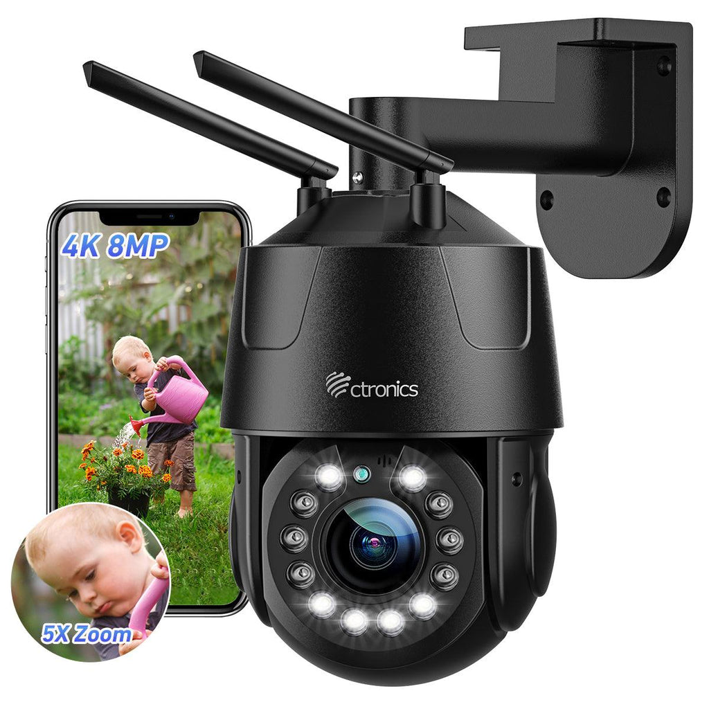 4K 8MP Outdoor Wi-Fi Camera with 5X Optical Zoom, 2.4/5GHz External WiFi, Human/Vehicle/Pet Detection - uk.ctronics