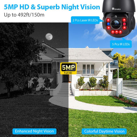 5MP 30X Optical Zoom Security Camera Outdoor,492ft IR Night Vision & Color Night Human Detection - uk.ctronics