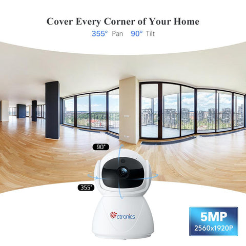 5MP Indoor WiFi Surveillance Camera Ctronics 360° PTZ Camera with Human Detection/Motion Auto Tracking - uk.ctronics