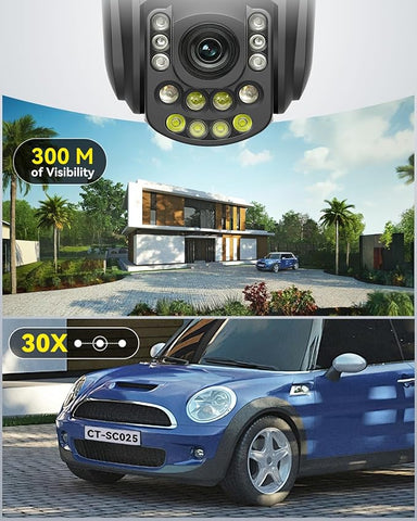 Ctronics 4K 30x Optical Zoom Security Camera Outdoor, 150m Night Vision, 2.4/5Ghz WiFi, AI Human/Vehicle/Pet Detection,Preset Cruise Paths, Metal