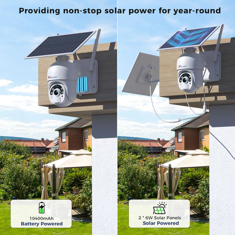 Ctronics【2 * 6W Solar Panels】2K 3MP PTZ CCTV 4G LTE Cellular Security Camera with SIM Card, 10400mAh Rechargeable Battery