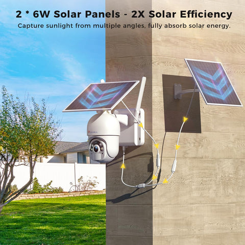 Ctronics【2 * 6W Solar Panels】2K 3MP PTZ CCTV 4G LTE Cellular Security Camera with SIM Card, 10400mAh Rechargeable Battery