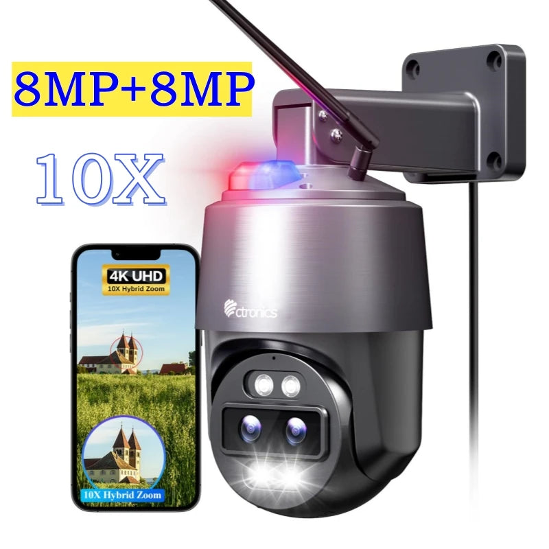 4K 16MP 8MP+8MP 360 Dual Lens Wifi Outdoor Security Camera 10x Auto Zoom-4K IMX415