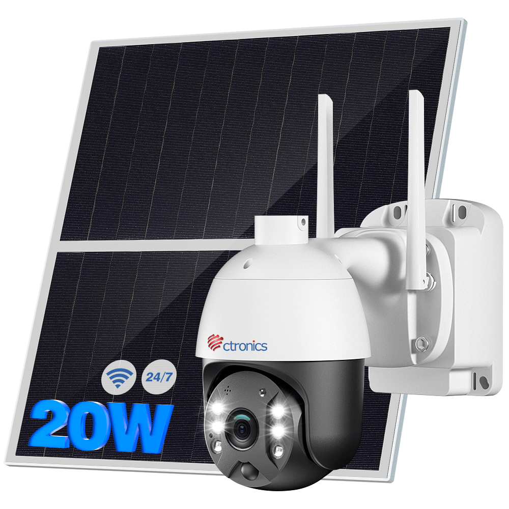 Ctronics 24/7 Recording Security Camera with 20W Solar Panel 20000mAh Built-in Battery - uk.ctronics