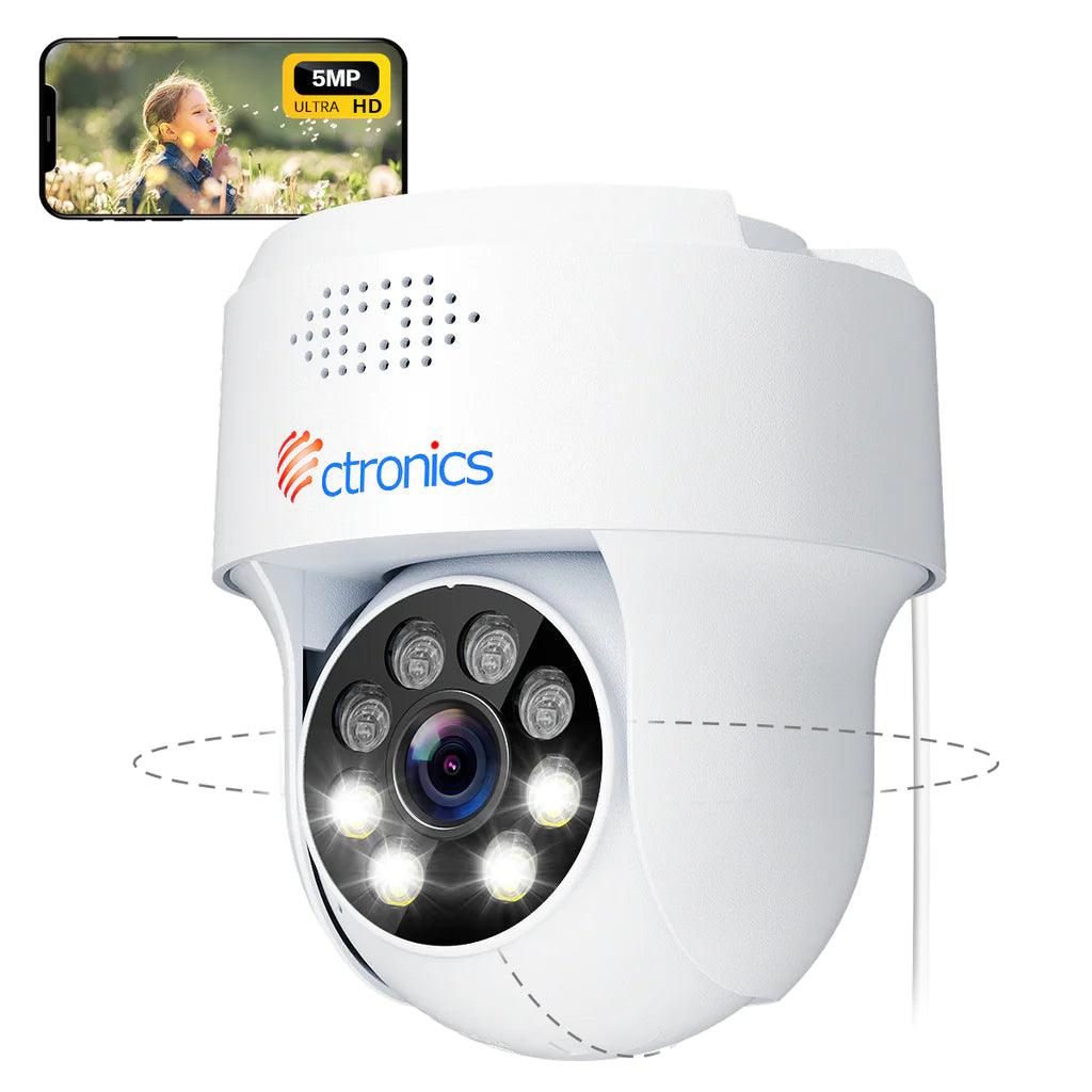 Ctronics 5MP Outdoor Security Camera, 2.4/5 GHz WiFi PTZ IP Surveillance & 25M Color Night Vision Camera - uk.ctronics