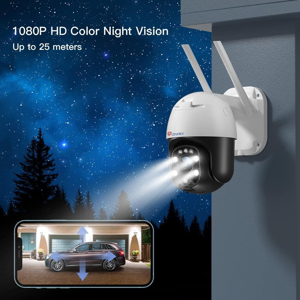 Ctronics Security Camera Color Night Vision - 1080P Security Camera Outdoor Home WiFi Camera 355°Pan 90°Tilt - uk.ctronics