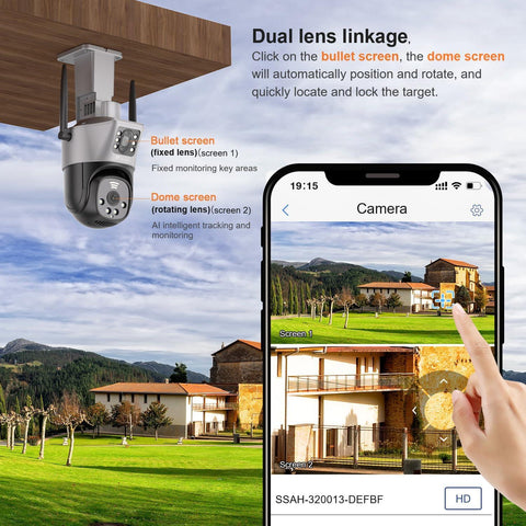 【Dual Lens Linkage】2,4/5GHz WiFi Wired PTZ Security Camera Dual Screen Dual Camera with 30m Color Night Vision - uk.ctronics