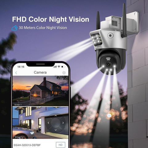 【Dual Lens Linkage】2,4/5GHz WiFi Wired PTZ Security Camera Dual Screen Dual Camera with 30m Color Night Vision - uk.ctronics