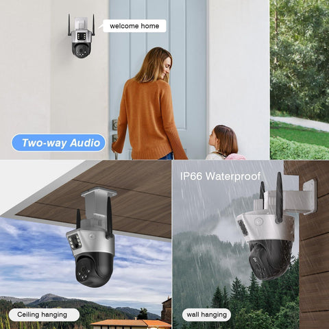 【Dual Lens Linkage】2,4/5GHz WiFi Wired PTZ Security Camera Dual Screen Dual Camera with 30m Color Night Vision - uk.ctronics