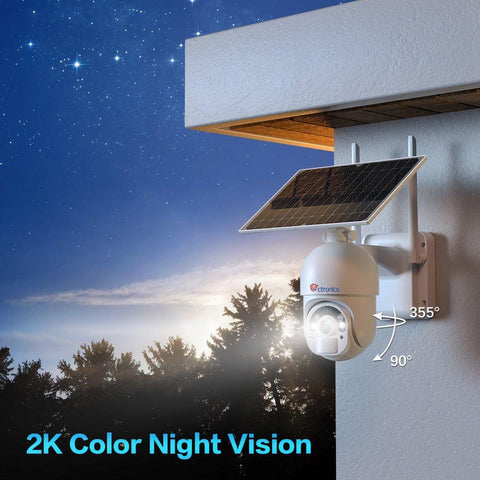 2K 4MP Ctronics Solar WiFi Surveillance Camera Outdoor Wireless PTZ IP Camera on 10000mAh Batteries Color Night Vision - uk.ctronics