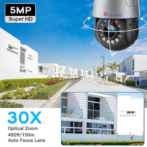 30X Optical Zoom 5MP WiFi PTZ Surveillance Camera with  Audible  Light Alarm and 50m Color Night Vision - uk.ctronics