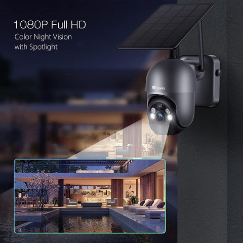 Ctronics 1080P Outdoor WiFi Solar Surveillance Camera with Solar Panel PIR Detection - uk.ctronics