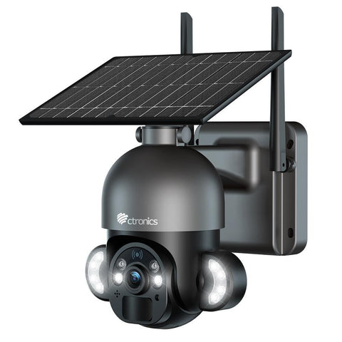 Ctronics 2K 4MP 100% Wireless Solar Panel PTZ camera with PIR Sensor Human Detection - uk.ctronics