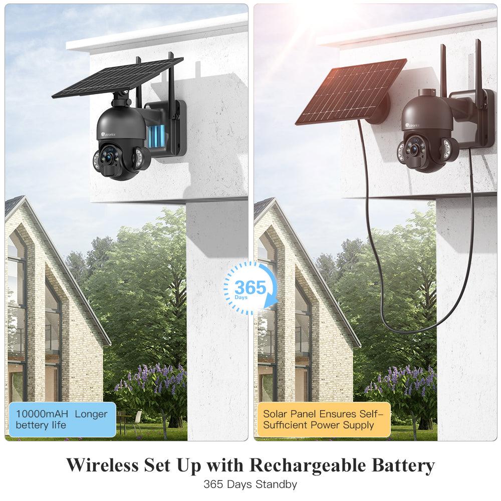 Ctronics 2K 4MP 100% Wireless Solar Panel PTZ camera with PIR Sensor Human Detection - uk.ctronics