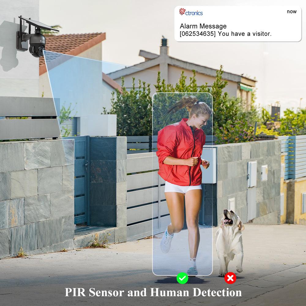 Ctronics 2K 4MP 100% Wireless Solar Panel PTZ camera with PIR Sensor Human Detection - uk.ctronics