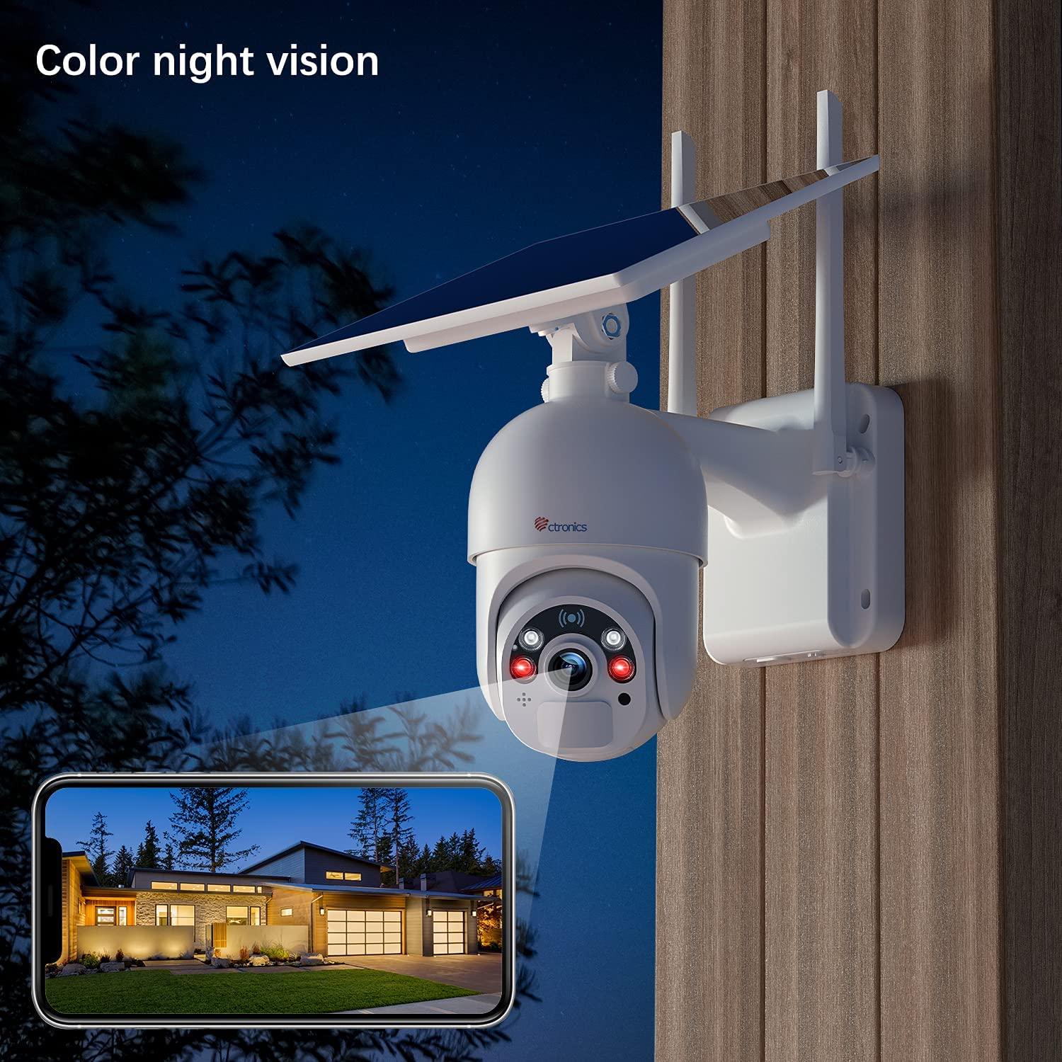 Ctronics Wireless Solar Security Camera with Color Night Vision & 10000mAh battery - uk.ctronics
